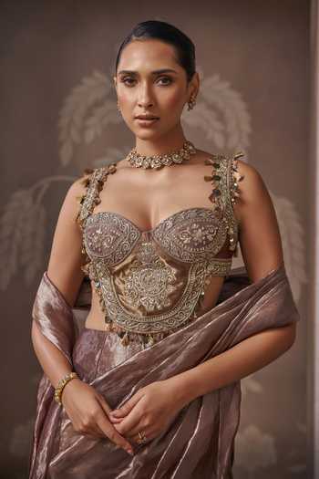 Buy Ridhi Mehra Lilac Tissue Sweetheart The Legacy Pre-stitched Saree With Embroidered Blouse Online at Aza Fashions Buy_Ridhi Mehra_Lilac Tissue Sweetheart The Legacy Pre-stitched Saree With Embroidered Blouse _Online_at_Aza_Fashions