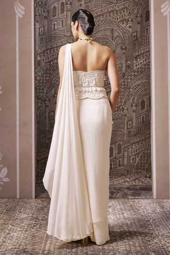 Ridhi Mehra Vintage Pre-Draped Saree With Embroidered Corset 