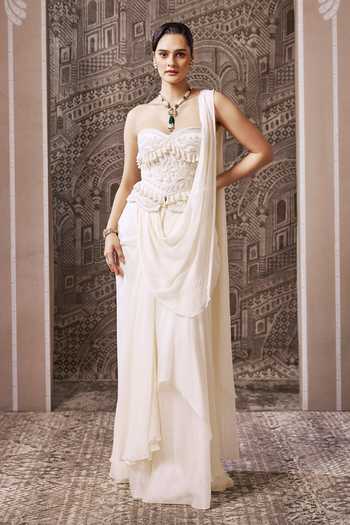 Ridhi Mehra Vintage Pre-Draped Saree With Embroidered Corset 