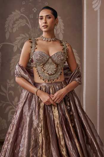 Buy Ridhi Mehra Gold Tissue Sweetheart Neck The Archive Embroidered Lehenga Set Online at Aza Fashions Buy_Ridhi Mehra_Gold Tissue Sweetheart Neck The Archive Embroidered Lehenga Set _Online_at_Aza_Fashions