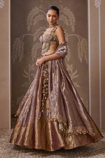 Shop Ridhi Mehra Gold Tissue Sweetheart Neck The Archive Embroidered Lehenga Set Online at Aza Fashions Shop_Ridhi Mehra_Gold Tissue Sweetheart Neck The Archive Embroidered Lehenga Set _Online_at_Aza_Fashions
