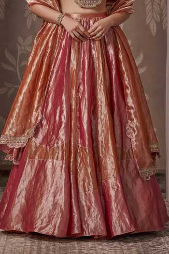 Ridhi Mehra_Orange Tissue Sweetheart Neck The Royal Lehenga Set _Online_at_Aza_Fashions