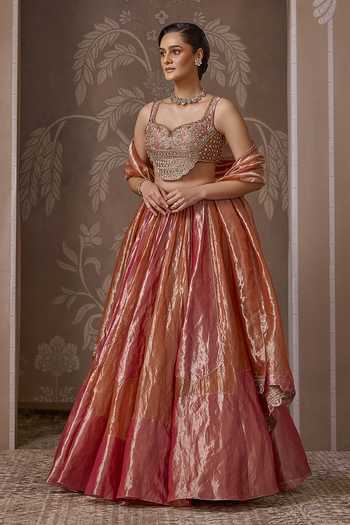 Shop_Ridhi Mehra_Orange Tissue Sweetheart Neck The Royal Lehenga Set _Online_at_Aza_Fashions