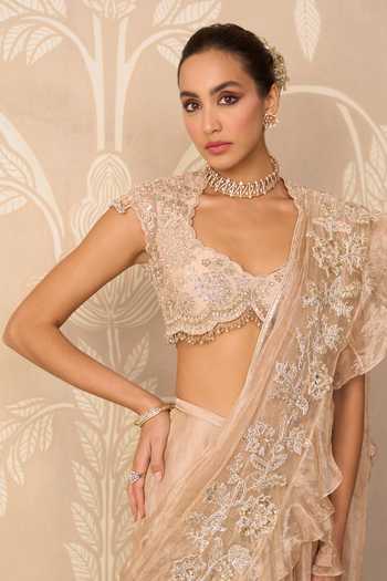 Buy Ridhi Mehra Gold Tissue, Net Naazneen Pre-draped Skirt Saree With Embroidered Blouse Online at Aza Fashions Buy_Ridhi Mehra_Gold Tissue, Net Naazneen Pre-draped Skirt Saree With Embroidered Blouse _Online_at_Aza_Fashions
