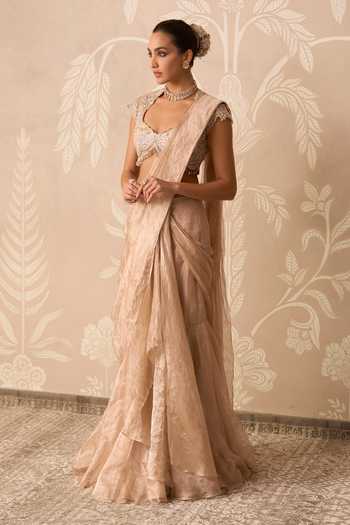 Buy Ridhi Mehra Gold Tissue, Net Hayaa Pre-stitched Skirt Saree With Embroidered Blouse Online at Aza Fashions Buy_Ridhi Mehra_Gold Tissue, Net Hayaa Pre-stitched Skirt Saree With Embroidered Blouse _Online_at_Aza_Fashions