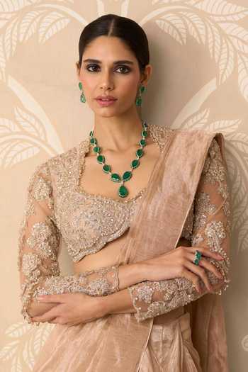 Buy Ridhi Mehra Beige Tissue, Net Sweetheart Hoorani Pre-draped Saree With Embroidered Blouse Online at Aza Fashions Buy_Ridhi Mehra_Beige Tissue, Net Sweetheart Hoorani Pre-draped Saree With Embroidered Blouse _Online_at_Aza_Fashions