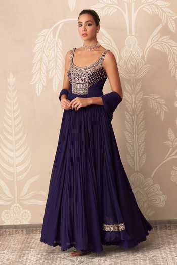 Ridhi Mehra Purple Georgette, Net Scoop Neck Fasana Embroidered Anarkali With Dupatta Online at Aza Fashions Ridhi Mehra_Purple Georgette, Net Scoop Neck Fasana Embroidered Anarkali With Dupatta _Online_at_Aza_Fashions
