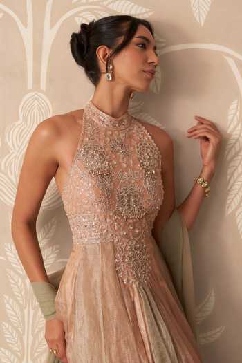 Buy Ridhi Mehra Multi Color Tissue, Net Halter Neck Leher Embroidered Anarkali With Dupatta Online at Aza Fashions Buy_Ridhi Mehra_Multi Color Tissue, Net Halter Neck Leher Embroidered Anarkali With Dupatta _Online_at_Aza_Fashions