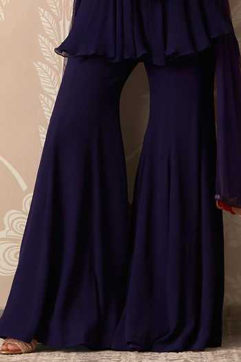 Ridhi Mehra_Purple Chiffon, Net Round Neck, Yes Mannat Embroidered Kurta Sharara Set _Online_at_Aza_Fashions