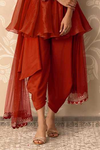 Ridhi Mehra Orange Organza, Silk, Net Notched Neck Surkh Embroidered Kurta Salwar Set Online at Aza Fashions Ridhi Mehra_Orange Organza, Silk, Net Notched Neck Surkh Embroidered Kurta Salwar Set _Online_at_Aza_Fashions