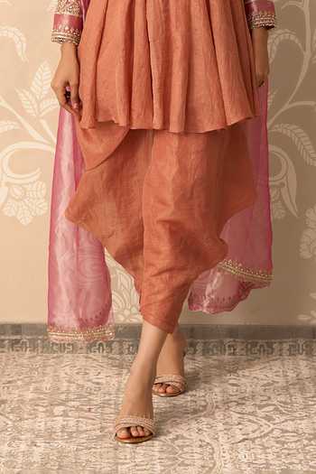 Ridhi Mehra Orange Chanderi, Tissue Split V-neck Shiddat Embroidered Kurta Salwar Set Online at Aza Fashions Ridhi Mehra_Orange Chanderi, Tissue Split V-neck Shiddat Embroidered Kurta Salwar Set _Online_at_Aza_Fashions