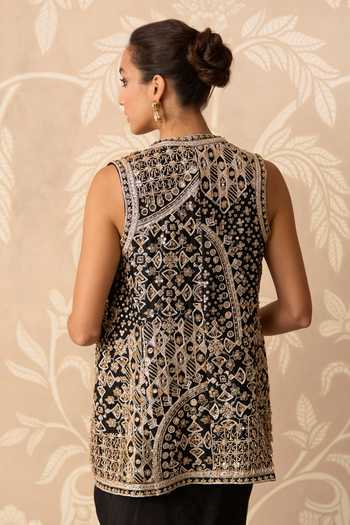 Buy Ridhi Mehra Black Organza, Silk Open , Plunge Aaina Embroidered Jacket Skirt Set Online at Aza Fashions Buy_Ridhi Mehra_Black Organza, Silk Open , Plunge Aaina Embroidered Jacket Skirt Set _Online_at_Aza_Fashions
