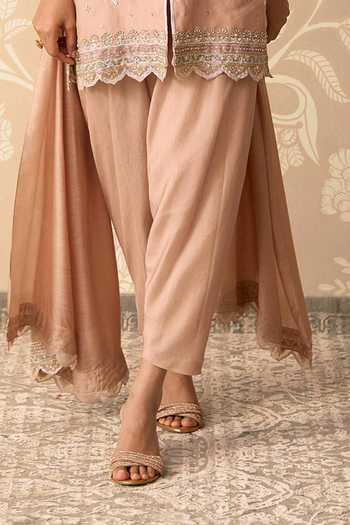 Ridhi Mehra Peach Organza, Silk Round Neck, Yes Zehn Embroidered Kurta Salwar Set Online at Aza Fashions Ridhi Mehra_Peach Organza, Silk Round Neck, Yes Zehn Embroidered Kurta Salwar Set _Online_at_Aza_Fashions