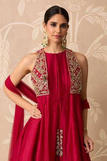 Buy Ridhi Mehra Red Chanderi, Net High Neck Raabta Embroidered Anarkali Salwar Set Online at Aza Fashions Buy_Ridhi Mehra_Red Chanderi, Net High Neck Raabta Embroidered Anarkali Salwar Set _Online_at_Aza_Fashions