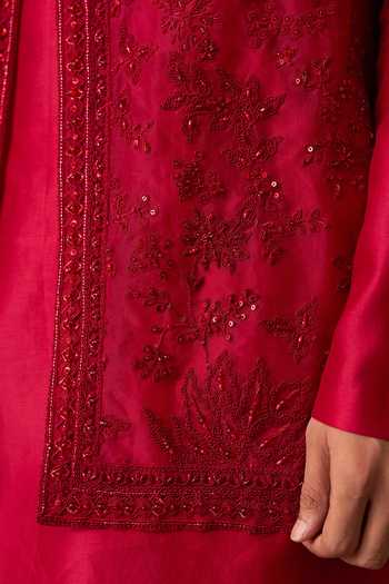 Shop Ridhi Mehra Red Organza, Chanderi Embroidery Jazbaat Bundi And Kurta Set Online at Aza Fashions Shop_Ridhi Mehra_Red Organza, Chanderi Embroidery Jazbaat Bundi And Kurta Set _Online_at_Aza_Fashions