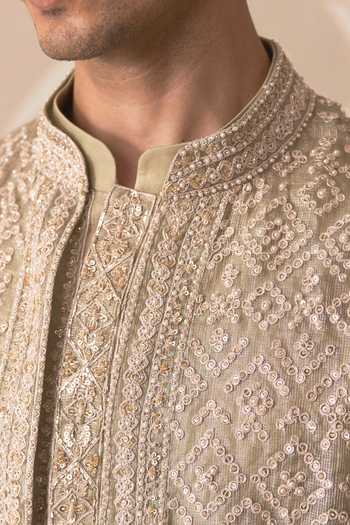 Shop Ridhi Mehra Green Tissue, Chanderi Embroidery, Sequins Riyasat Bundi And Kurta Set Online at Aza Fashions Shop_Ridhi Mehra_Green Tissue, Chanderi Embroidery, Sequins Riyasat Bundi And Kurta Set _Online_at_Aza_Fashions
