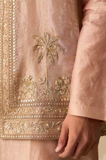 Buy Ridhi Mehra Gold Tissue, Chanderi Embroidery Zaroon Bundi And Kurta Set Online at Aza Fashions Buy_Ridhi Mehra_Gold Tissue, Chanderi Embroidery Zaroon Bundi And Kurta Set _Online_at_Aza_Fashions