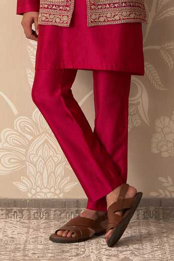 Ridhi Mehra_Fuchsia Organza, Chanderi Zari, Stones Smaran Embroidered Bundi And Kurta Set _Online_at_Aza_Fashions