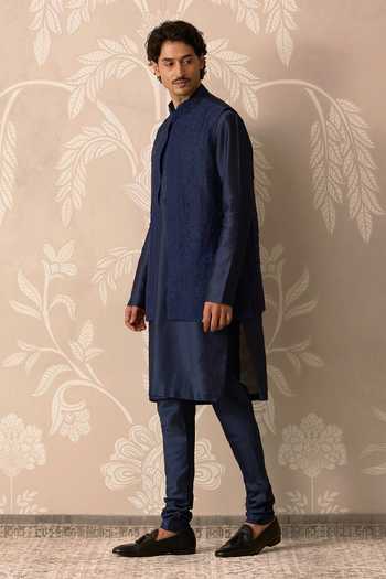 Shop Ridhi Mehra Blue Organza, Chanderi Embroidery Neel Bundi Set Online at Aza Fashions Shop_Ridhi Mehra_Blue Organza, Chanderi Embroidery Neel Bundi Set _Online_at_Aza_Fashions