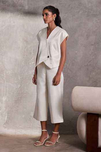 Buy_Tara And I_Ivory Silk V-neck Asymmetric Bolero Jacket _Online_at_Aza_Fashions