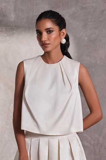Shop_Tara And I_Ivory Silk Round Neck Gajji Sleeveless Top _Online_at_Aza_Fashions