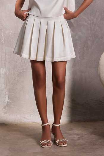 Tara And I Ivory Silk Gajji Box Pleat Short Skirt Online at Aza Fashions Tara And I_Ivory Silk Gajji Box Pleat Short Skirt _Online_at_Aza_Fashions