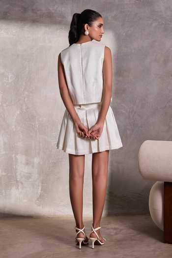 Tara And I Gajji Silk Box Pleat Short Skirt