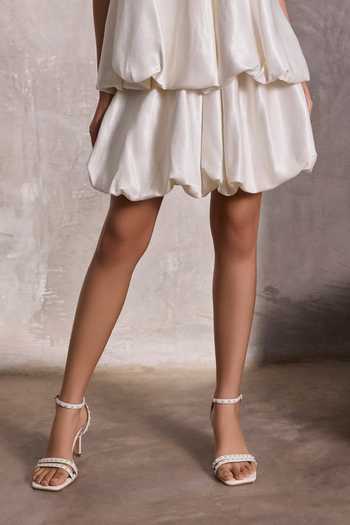Tara And I_White Silk Gajji Mini Bubble Skirt _Online_at_Aza_Fashions