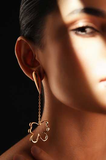 Varnika Arora_Gold Plated Liquid Morpho Drop Earrings _Online_at_Aza_Fashions