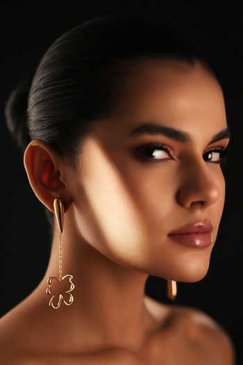 Shop_Varnika Arora_Gold Plated Liquid Morpho Drop Earrings _Online_at_Aza_Fashions