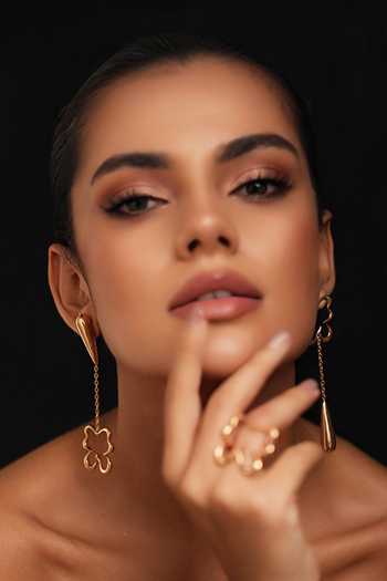Varnika Arora_Gold Plated Liquid Morpho Drop Earrings _at_Aza_Fashions