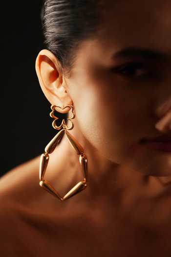 Shop_Varnika Arora_Gold Plated Pulse Hoop Dangler Earrings _Online_at_Aza_Fashions