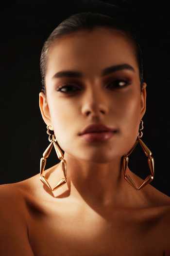 Varnika Arora_Gold Plated Pulse Hoop Dangler Earrings _at_Aza_Fashions