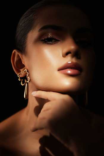 Varnika Arora_Gold Plated Bloom Tear Earrings _at_Aza_Fashions