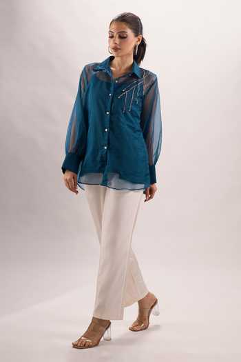 Naintara Bajaj Cutdana Placed Embroidered Shirt & Pant Set