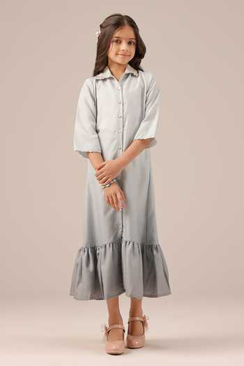 OurDve Seafoam Embroidered Collar Dress 