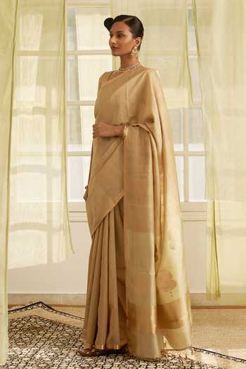 Buy Five Point Five Beige Tussar Amoha Saree With Running Blouse Online at Aza Fashions Buy_Five Point Five_Beige Tussar Amoha Saree With Running Blouse _Online_at_Aza_Fashions
