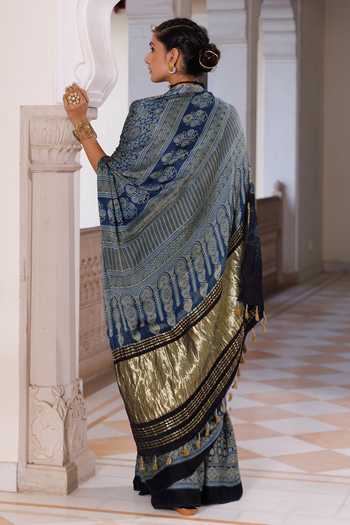 Geroo Jaipur Ajrakh Modal Silk Saree Set 