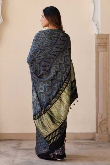 Geroo Jaipur Ajrakh Print Saree Set 