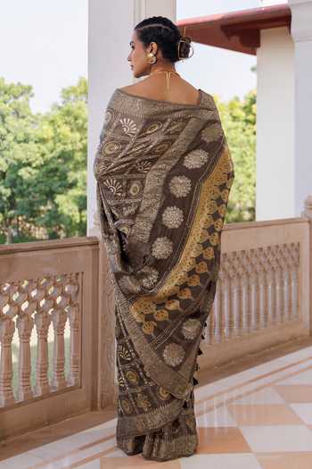 Geroo Jaipur Ajrakh Printed Modal Silk Saree Set