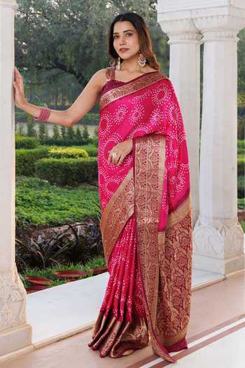 Geroo Jaipur Heavy Zari Bandhani Gajji Silk Saree Set