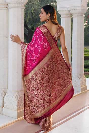 Geroo Jaipur Heavy Zari Bandhani Gajji Silk Saree Set