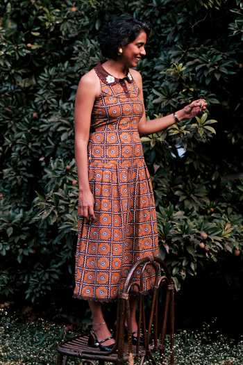 Buy Jodi Brown Voile Mandarin Collar Choras Day Dress Online at Aza Fashions Buy_Jodi_Brown Voile Mandarin Collar Choras Day Dress _Online_at_Aza_Fashions