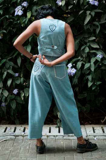 Jodi Handloom Denim Pleated Trouser 