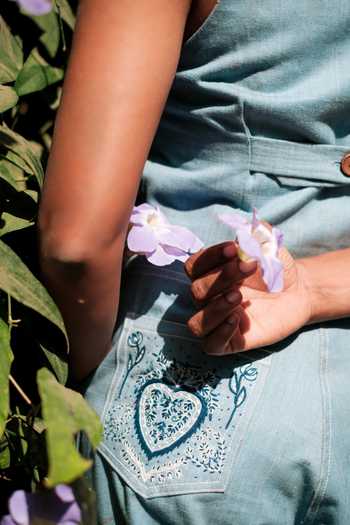 Buy_Jodi_Blue Denim Handloom Pleated Trouser _Online_at_Aza_Fashions
