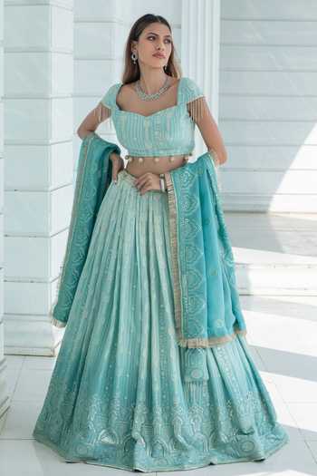 Monk & Mei By Sonia Anand Florance Chikankari Embroidered Ombre Lehenga Set
