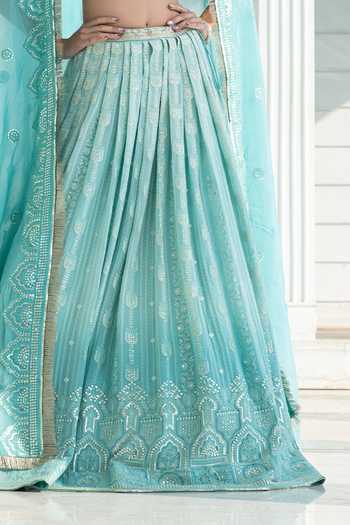 Monk & Mei By Sonia Anand Blue Georgette V-neck Aurelia Chikankari Ombre Lehenga Set at Aza Fashions Monk & Mei By Sonia Anand_Blue Georgette V-neck Aurelia Chikankari Ombre Lehenga Set _at_Aza_Fashions