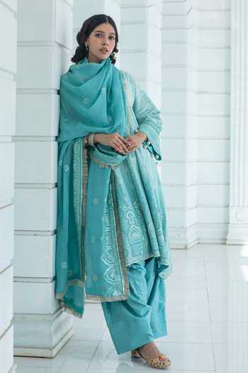 Monk & Mei By Sonia Anand Blue Georgette Melody Chikankari Kurta Salwar Set Online at Aza Fashions Monk & Mei By Sonia Anand_Blue Georgette Melody Chikankari Kurta Salwar Set _Online_at_Aza_Fashions