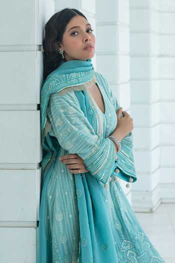 Buy Monk & Mei By Sonia Anand Blue Georgette Melody Chikankari Kurta Salwar Set Online at Aza Fashions Buy_Monk & Mei By Sonia Anand_Blue Georgette Melody Chikankari Kurta Salwar Set _Online_at_Aza_Fashions