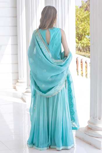Monk & Mei By Sonia Anand Stella Short Kurta Chikankari Sharara Set